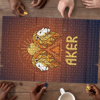 Aker Puzzle Ancient Egyptian Sunset Gradient, Twin Lion Guardians, and Solar Disc - Wonder Print Shop