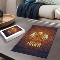 Aker Puzzle Ancient Egyptian Sunset Gradient, Twin Lion Guardians, and Solar Disc - Wonder Print Shop
