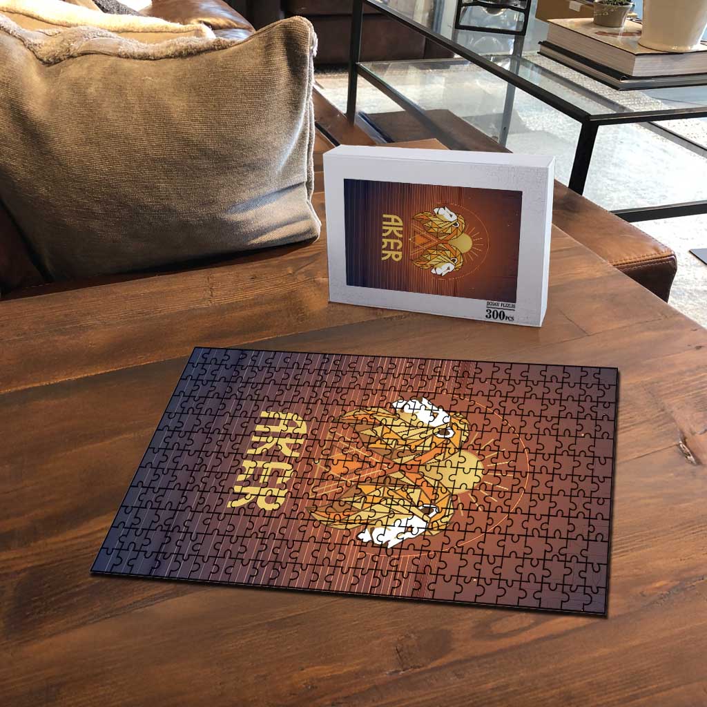 Aker Puzzle Ancient Egyptian Sunset Gradient, Twin Lion Guardians, and Solar Disc - Wonder Print Shop
