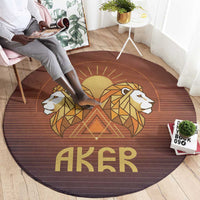 Aker Round Carpet Ancient Egyptian Sunset Gradient, Twin Lion Guardians, and Solar Disc - Wonder Print Shop