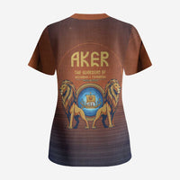 Aker Scrub Top Ancient Egyptian Sunset Gradient, Twin Lion Guardians, and Solar Disc - Wonder Print Shop