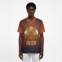 Aker Scrub Top Ancient Egyptian Sunset Gradient, Twin Lion Guardians, and Solar Disc - Wonder Print Shop