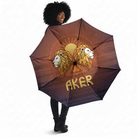 Aker Umbrella Ancient Egyptian Sunset Gradient, Twin Lion Guardians, and Solar Disc - Wonder Print Shop