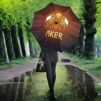 Aker Umbrella Ancient Egyptian Sunset Gradient, Twin Lion Guardians, and Solar Disc - Wonder Print Shop