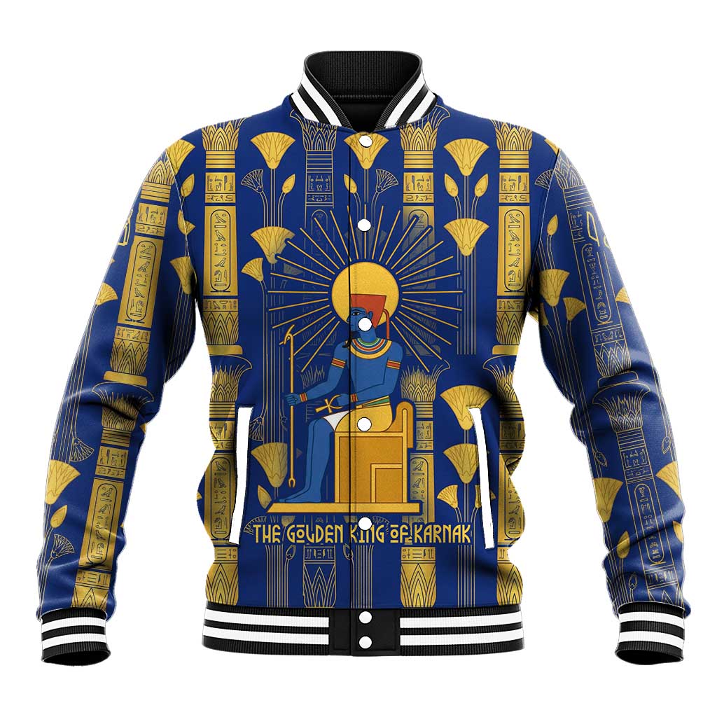 Amun Baseball Jacket Ancient Egyptian Hieroglyphic, Pharaoh and Scarab - Wonder Print Shop