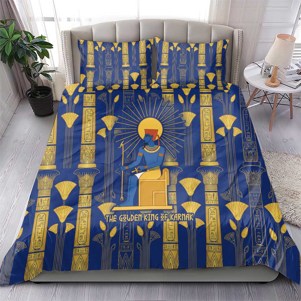 Amun Bedding Set Ancient Egyptian Hieroglyphic, Pharaoh and Scarab - Wonder Print Shop