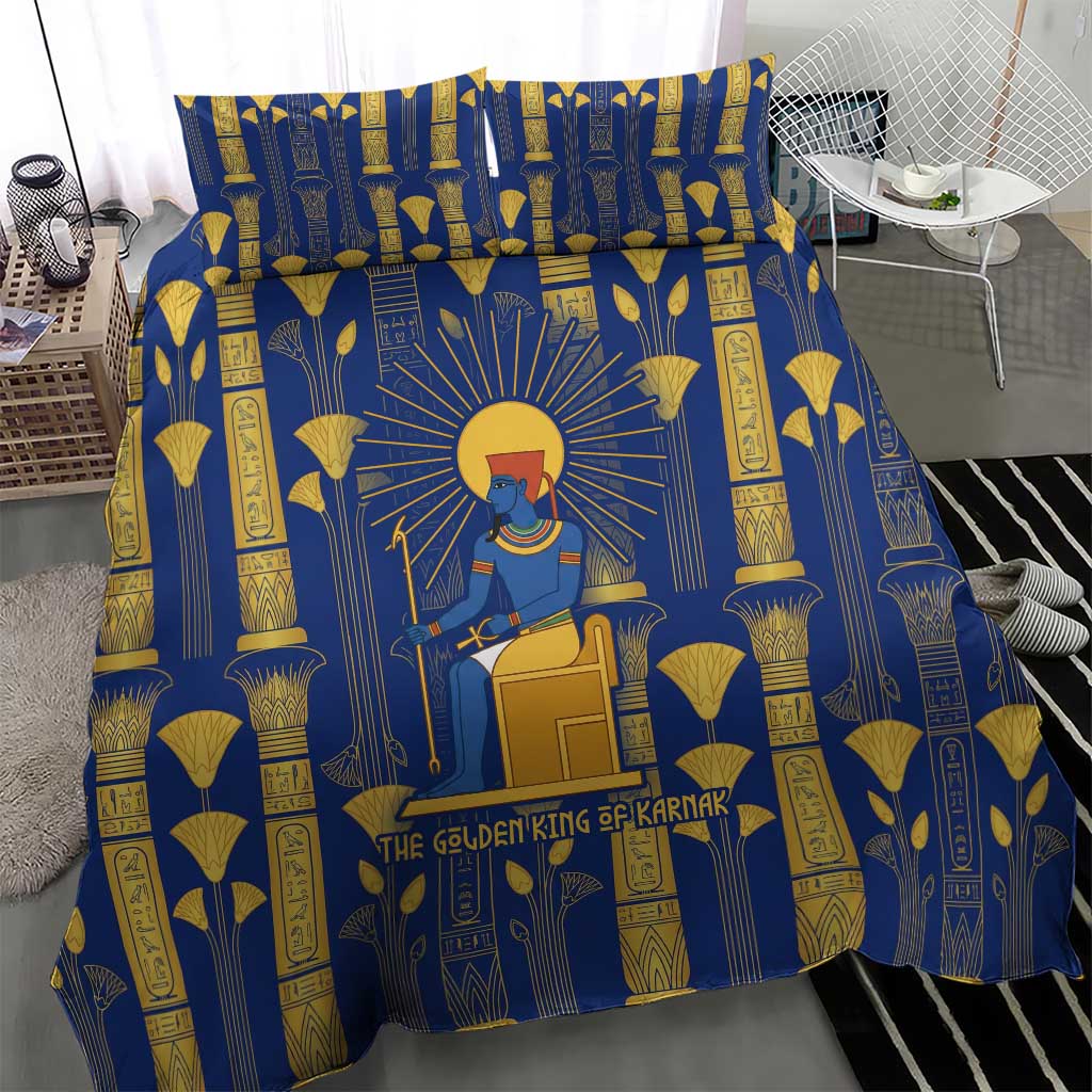 Amun Bedding Set Ancient Egyptian Hieroglyphic, Pharaoh and Scarab - Wonder Print Shop