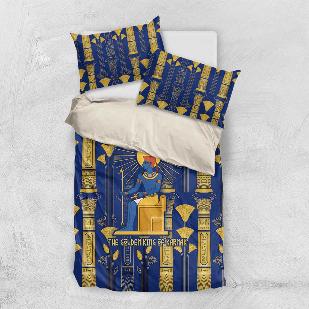 Amun Bedding Set Ancient Egyptian Hieroglyphic, Pharaoh and Scarab - Wonder Print Shop