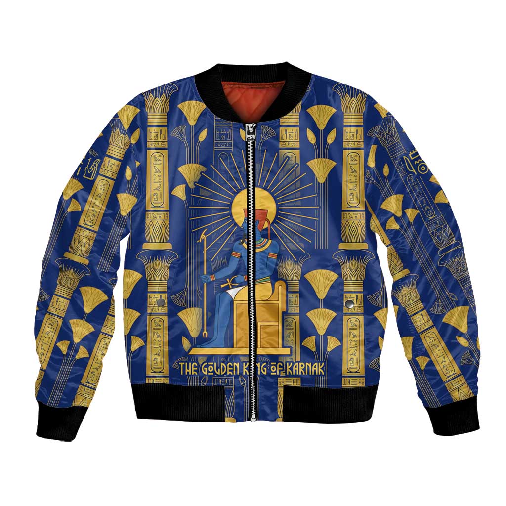 Amun Bomber Jacket Ancient Egyptian Hieroglyphic, Pharaoh and Scarab - Wonder Print Shop