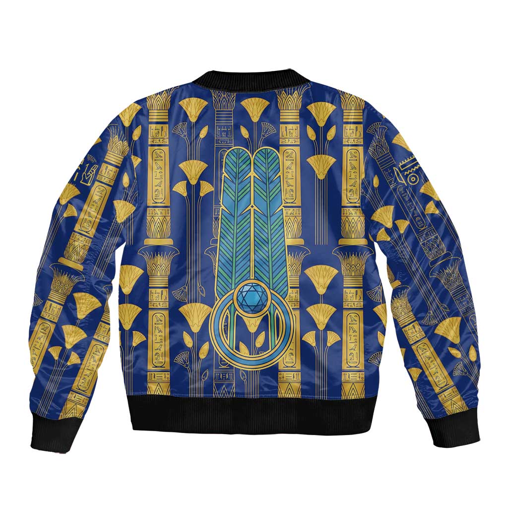 Amun Bomber Jacket Ancient Egyptian Hieroglyphic, Pharaoh and Scarab - Wonder Print Shop