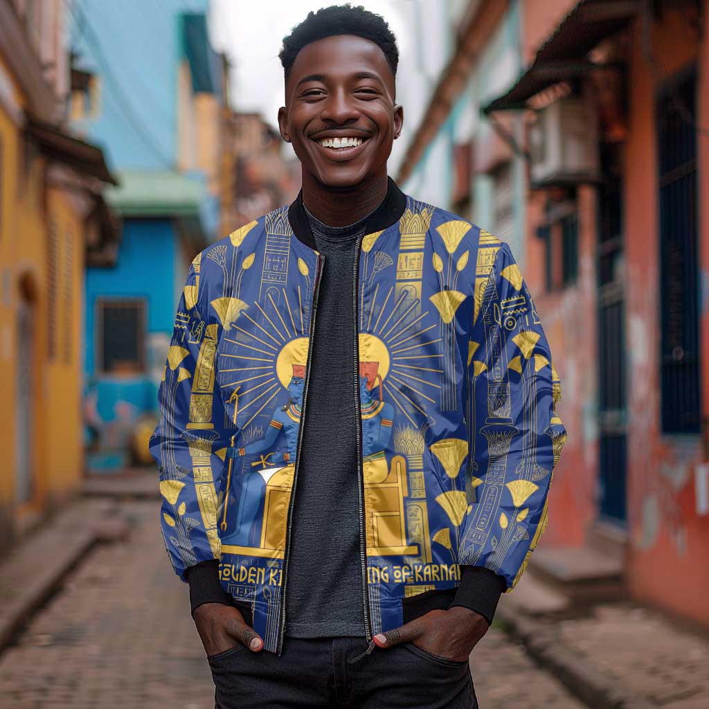 Amun Bomber Jacket Ancient Egyptian Hieroglyphic, Pharaoh and Scarab - Wonder Print Shop