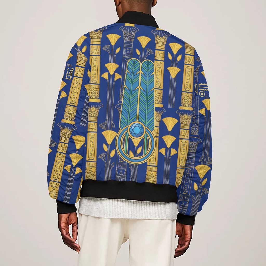 Amun Bomber Jacket Ancient Egyptian Hieroglyphic, Pharaoh and Scarab - Wonder Print Shop