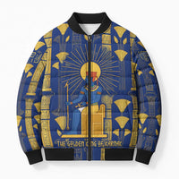 Amun Bomber Puffer Jacket Ancient Egyptian Hieroglyphic, Pharaoh and Scarab - Wonder Print Shop