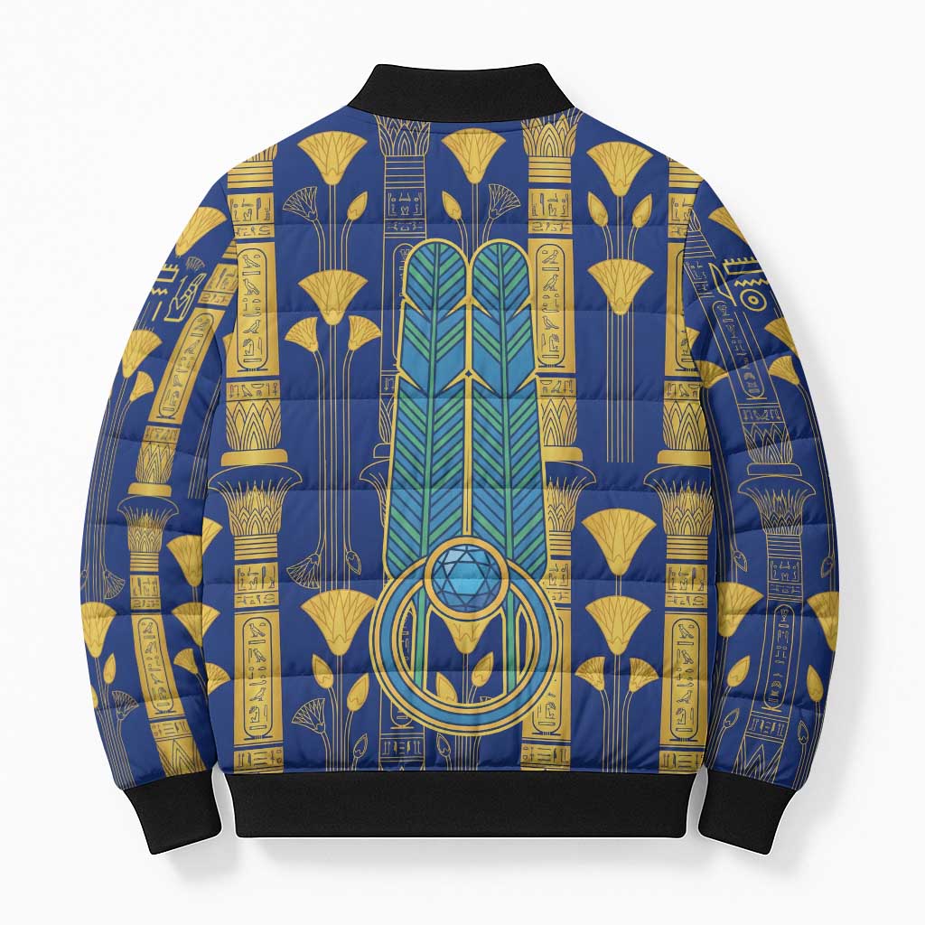 Amun Bomber Puffer Jacket Ancient Egyptian Hieroglyphic, Pharaoh and Scarab - Wonder Print Shop