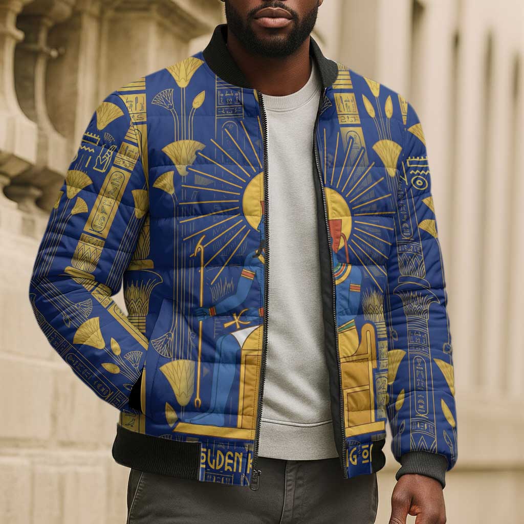 Amun Bomber Puffer Jacket Ancient Egyptian Hieroglyphic, Pharaoh and Scarab - Wonder Print Shop
