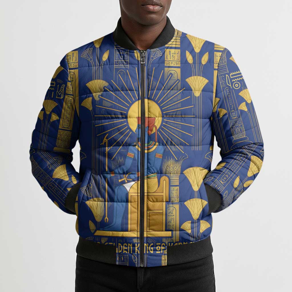 Amun Bomber Puffer Jacket Ancient Egyptian Hieroglyphic, Pharaoh and Scarab - Wonder Print Shop