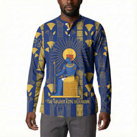 Amun Button Sweatshirt Ancient Egyptian Hieroglyphic, Pharaoh and Scarab