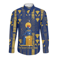 Amun Long Sleeve Button Shirt Ancient Egyptian Hieroglyphic, Pharaoh and Scarab - Wonder Print Shop