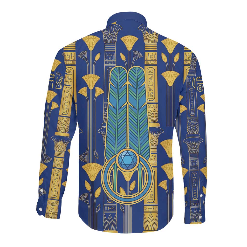 Amun Long Sleeve Button Shirt Ancient Egyptian Hieroglyphic, Pharaoh and Scarab - Wonder Print Shop
