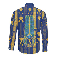 Amun Long Sleeve Button Shirt Ancient Egyptian Hieroglyphic, Pharaoh and Scarab - Wonder Print Shop
