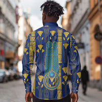 Amun Long Sleeve Button Shirt Ancient Egyptian Hieroglyphic, Pharaoh and Scarab - Wonder Print Shop
