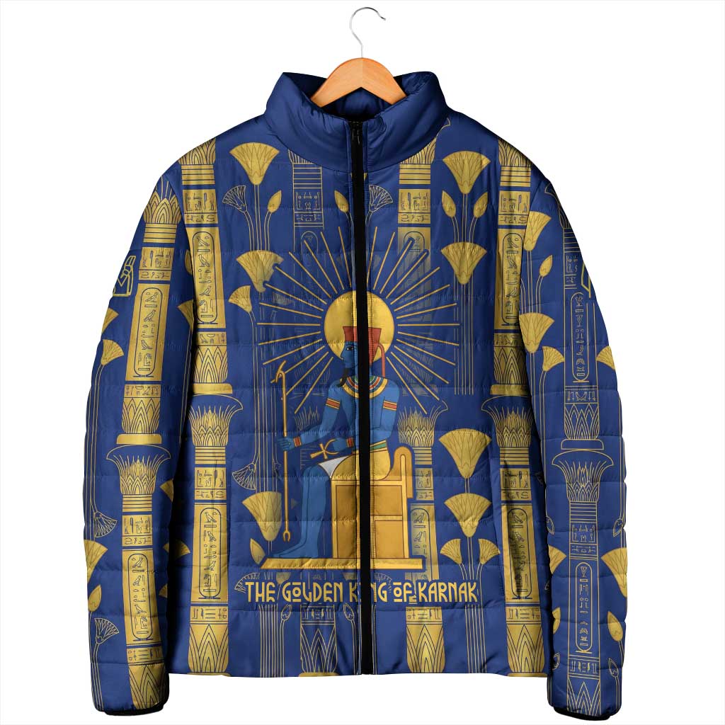 Amun Padded Jacket Ancient Egyptian Hieroglyphic, Pharaoh and Scarab - Wonder Print Shop