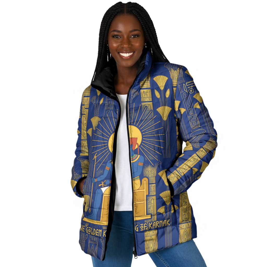 Amun Padded Jacket Ancient Egyptian Hieroglyphic, Pharaoh and Scarab - Wonder Print Shop