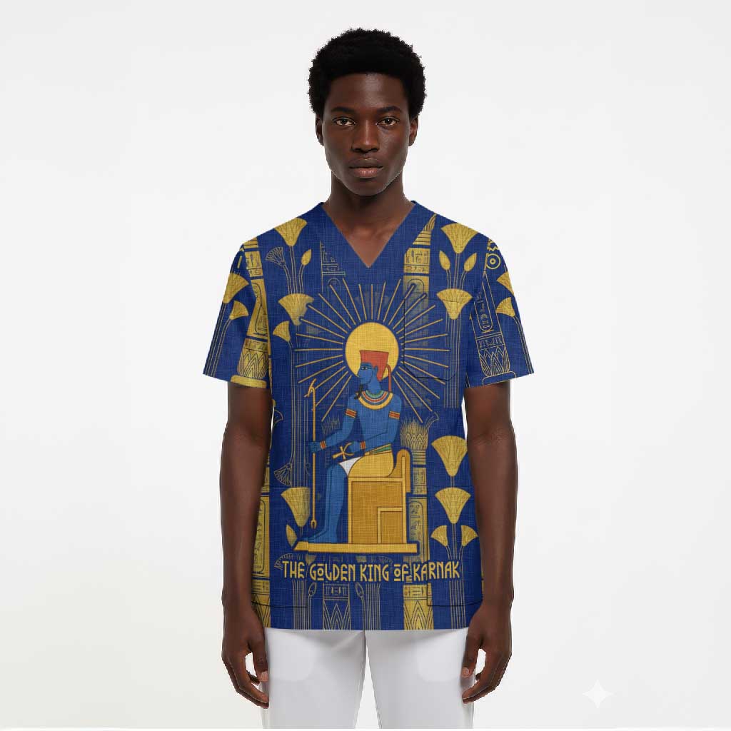 Amun Scrub Top Ancient Egyptian Hieroglyphic, Pharaoh and Scarab - Wonder Print Shop