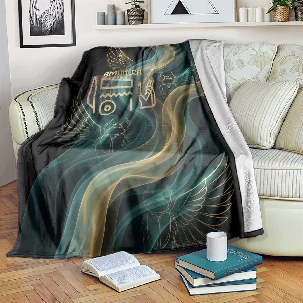 Amun Ancient Egyptian Blanket with Mystical Smoke Swirl Pattern, Fiery Ram Head, and Hieroglyphic - Wonder Print Shop