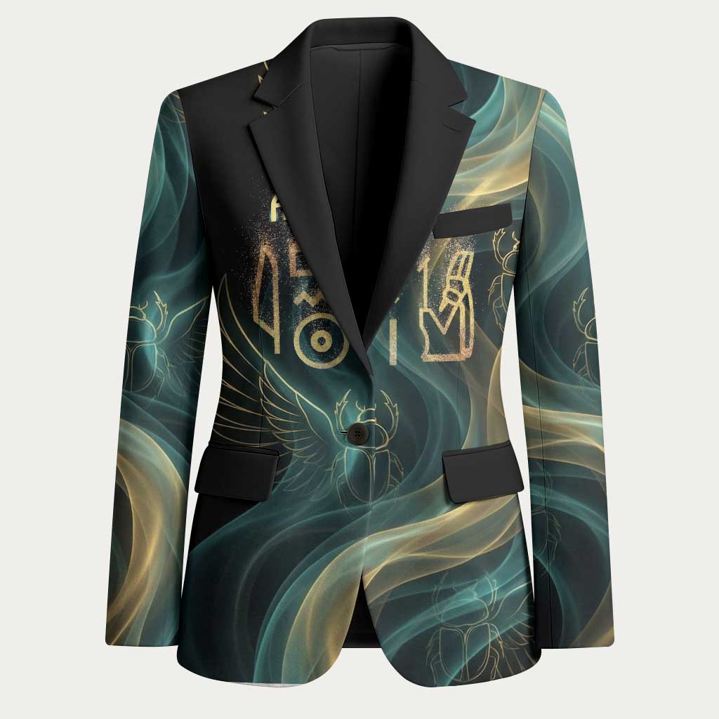 Amun Ancient Egyptian Blazer with Mystical Smoke Swirl Pattern, Fiery Ram Head, and Hieroglyphic - Wonder Print Shop