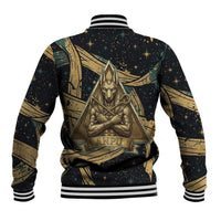 Anubis Ancient Egyptian Baseball Jacket with Starry Mummy Wrap Pattern, Anubis Warrior Illustration, and Pyramid - Wonder Print Shop