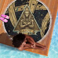 Anubis Ancient Egyptian Beach Blanket with Starry Mummy Wrap Pattern, Anubis Warrior Illustration, and Pyramid - Wonder Print Shop