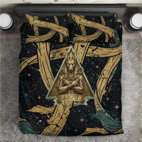 Anubis Ancient Egyptian Bedding Set with Starry Mummy Wrap Pattern, Anubis Warrior Illustration, and Pyramid - Wonder Print Shop