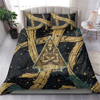 Anubis Ancient Egyptian Bedding Set with Starry Mummy Wrap Pattern, Anubis Warrior Illustration, and Pyramid - Wonder Print Shop