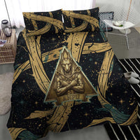 Anubis Ancient Egyptian Bedding Set with Starry Mummy Wrap Pattern, Anubis Warrior Illustration, and Pyramid - Wonder Print Shop