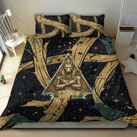 Anubis Ancient Egyptian Bedding Set with Starry Mummy Wrap Pattern, Anubis Warrior Illustration, and Pyramid - Wonder Print Shop