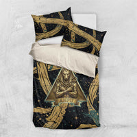 Anubis Ancient Egyptian Bedding Set with Starry Mummy Wrap Pattern, Anubis Warrior Illustration, and Pyramid - Wonder Print Shop