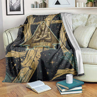 Anubis Ancient Egyptian Blanket with Starry Mummy Wrap Pattern, Anubis Warrior Illustration, and Pyramid - Wonder Print Shop