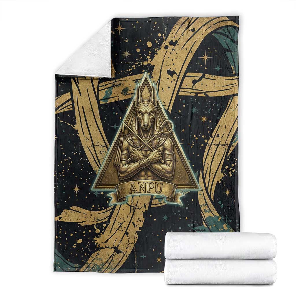 Anubis Ancient Egyptian Blanket with Starry Mummy Wrap Pattern, Anubis Warrior Illustration, and Pyramid - Wonder Print Shop