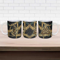 Anubis Ancient Egyptian Ceramic Mug with Starry Mummy Wrap Pattern, Anubis Warrior Illustration, and Pyramid - Wonder Print Shop