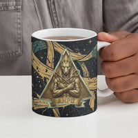 Anubis Ancient Egyptian Ceramic Mug with Starry Mummy Wrap Pattern, Anubis Warrior Illustration, and Pyramid - Wonder Print Shop
