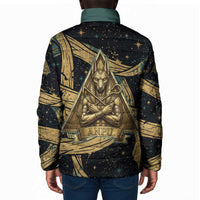 Anubis Ancient Egyptian Padded Jacket with Starry Mummy Wrap Pattern, Anubis Warrior Illustration, and Pyramid - Wonder Print Shop