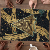 Anubis Ancient Egyptian Puzzle with Starry Mummy Wrap Pattern, Anubis Warrior Illustration, and Pyramid - Wonder Print Shop