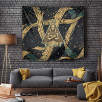 Anubis Ancient Egyptian Tapestry with Starry Mummy Wrap Pattern, Anubis Warrior Illustration, and Pyramid - Wonder Print Shop