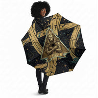 Anubis Ancient Egyptian Umbrella with Starry Mummy Wrap Pattern, Anubis Warrior Illustration, and Pyramid - Wonder Print Shop