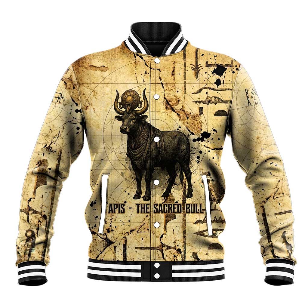 Apis Baseball Jacket Ancient Egyptian Papyrus Map, Egyptian Crown Bull Illustration - Wonder Print Shop