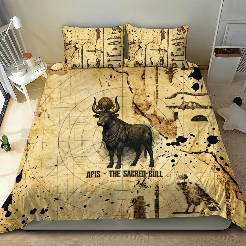 Apis Bedding Set Ancient Egyptian Papyrus Map, Egyptian Crown Bull Illustration - Wonder Print Shop
