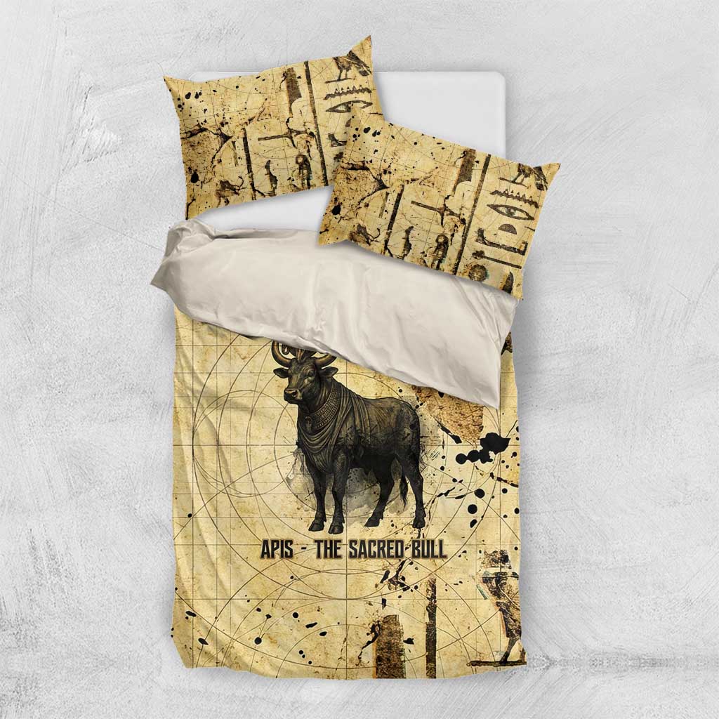 Apis Bedding Set Ancient Egyptian Papyrus Map, Egyptian Crown Bull Illustration - Wonder Print Shop