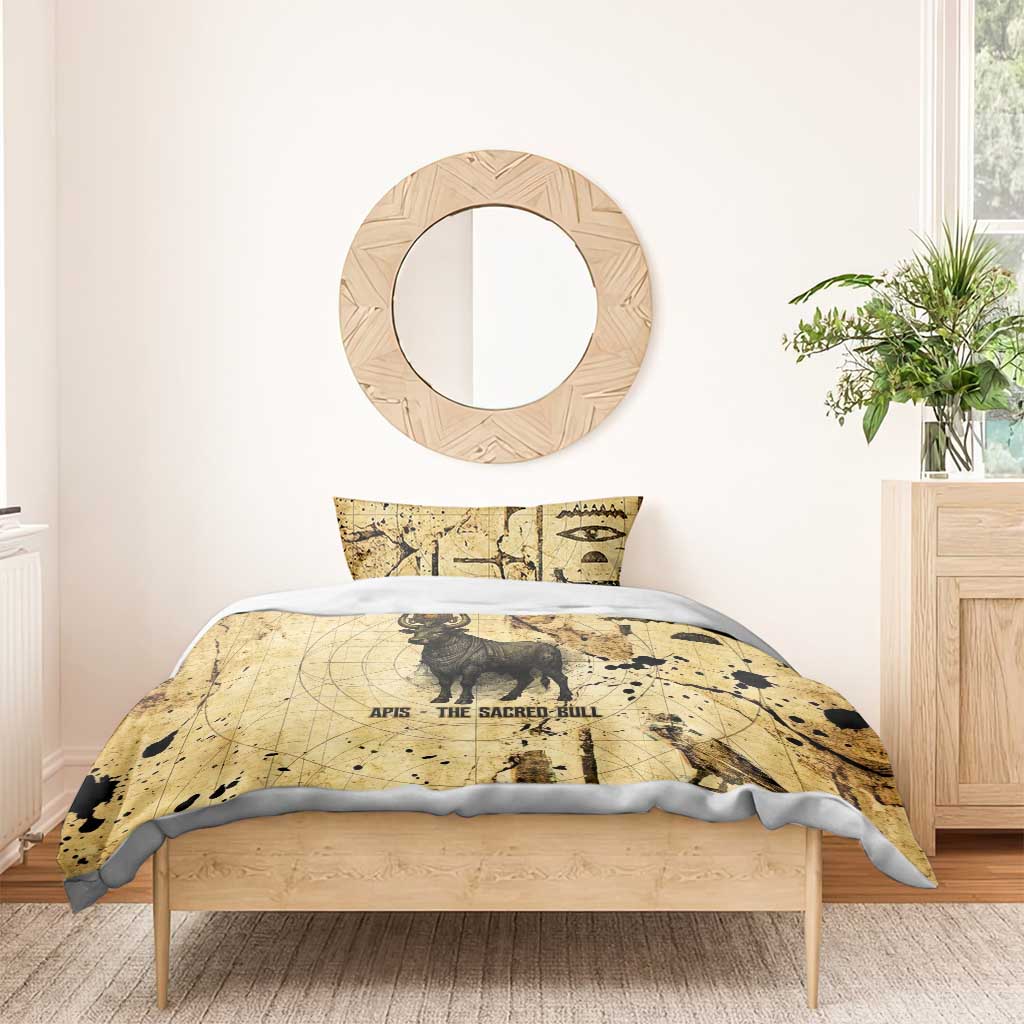 Apis Bedding Set Ancient Egyptian Papyrus Map, Egyptian Crown Bull Illustration - Wonder Print Shop