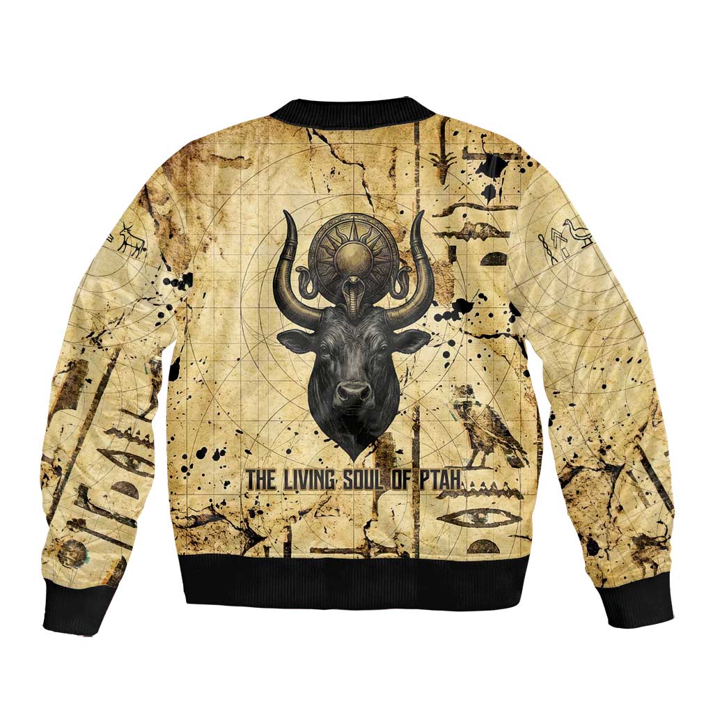 Apis Bomber Jacket Ancient Egyptian Papyrus Map, Egyptian Crown Bull Illustration - Wonder Print Shop